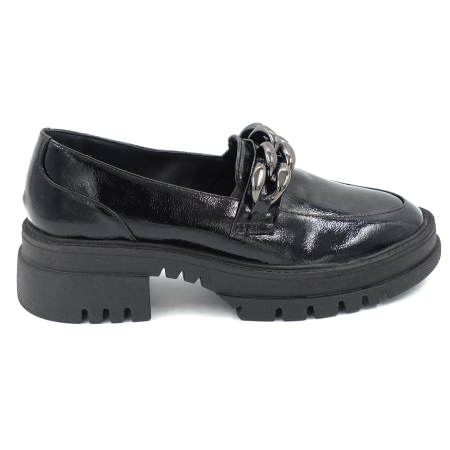 Pantofi casual & sport dama - Pantofi dama tip loafers din piele naturala lacuita neagra cu varf rotund si talpa de 4 cm 63220-2-24