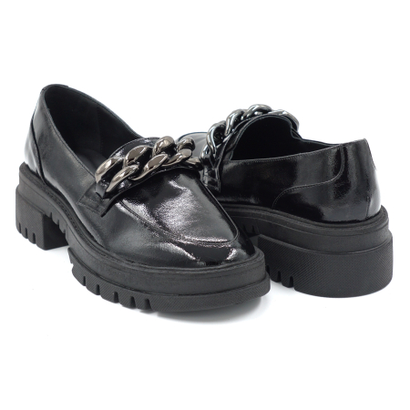 Pantofi dama tip loafers din piele naturala lacuita neagra cu varf rotund si talpa de 4 cm 63220-2-24 [3]