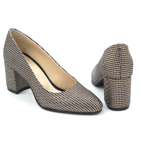 Pantofi dama din piele naturala cu imprimeu, cu varf ascutit si toc mic gros imbracat de 6 cm 0700-1-26 [4]
