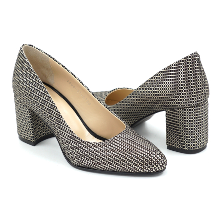 Pantofi dama din piele naturala cu imprimeu, cu varf ascutit si toc mic gros imbracat de 6 cm 0700-1-26 [3]