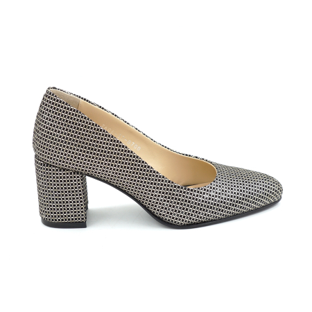 Lichidare stocuri - Pantofi dama din piele naturala cu imprimeu, cu varf ascutit si toc mic gros imbracat de 6 cm 0700-1-26