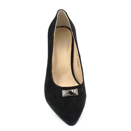 Pantofi dama din piele naturala intoarsa neagra cu varf ascutit stiletto si toc mc gros de 6 cm 54525-25 [5]