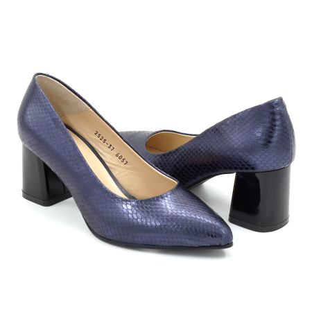 Pantofi dama din piele naturala sarpe bleumaren sidefat cu varf ascutit stiletto si toc mic gros de 6 cm 6057-6-25 [3]