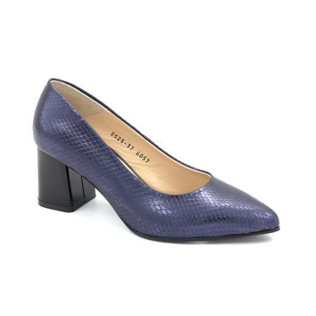 Pantofi dama din piele naturala sarpe bleumaren sidefat cu varf ascutit stiletto si toc mic gros de 6 cm 6057-6-25 [1]