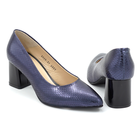 Pantofi dama din piele naturala sarpe bleumaren sidefat cu varf ascutit stiletto si toc mic gros de 6 cm 6057-6-25 [4]