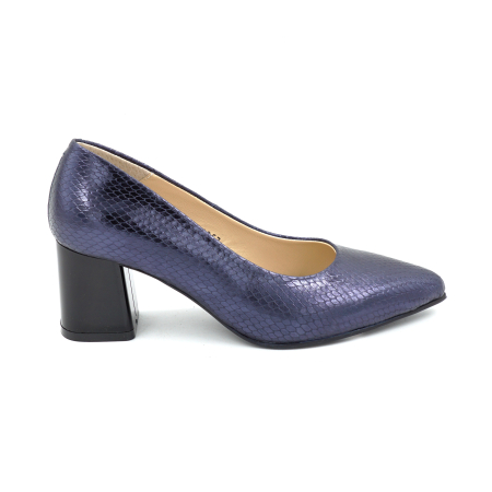 Pantofi dama - Pantofi dama din piele naturala sarpe bleumaren sidefat cu varf ascutit stiletto si toc mic gros de 6 cm 6057-6-25