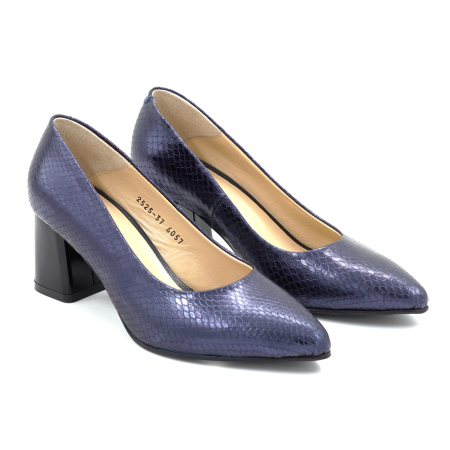 Pantofi dama din piele naturala sarpe bleumaren sidefat cu varf ascutit stiletto si toc mic gros de 6 cm 6057-6-25 [2]