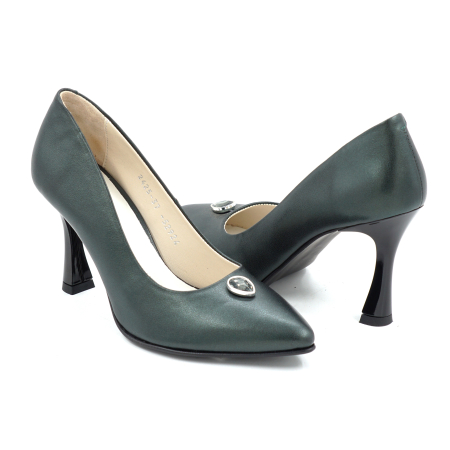 Dama - Pantofi dama  din piele naturala neagra cu varf ascutit stiletto si toc mediu subtire de 8 cm 52924-25 - Copie