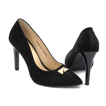 Pantofi dama din piele naturala intoarsa neagra cu varf ascutit stiletto si toc inalt subtire de 9 cm 54325-25 [2]