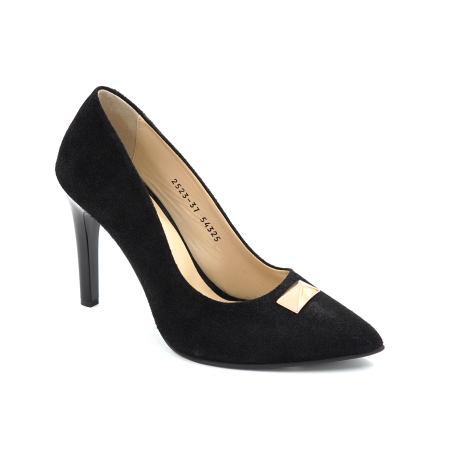Pantofi dama din piele naturala intoarsa neagra cu varf ascutit stiletto si toc inalt subtire de 9 cm 54325-25 [4]