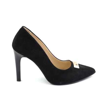 Pantofi dama din piele naturala intoarsa neagra cu varf ascutit stiletto si toc inalt subtire de 9 cm 54325-25 [3]