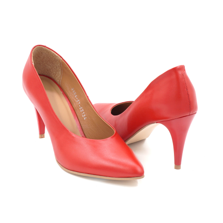 Pantofi dama din piele naturala rosie cu varf ascutit stiletto si toc mediu subtire de 8 cm 52124-24 [3]