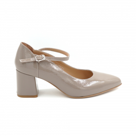 Pantofi elegant & office dama - Pantofi dama din piele naturala lacuita grej cu varf ascutit stiletto si toc mic gros imbracat de 6 cm 50820-3-25