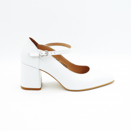 Pantofi elegant & office dama - Pantofi dama din piele naturala alba cu varf ascutit stiletto si toc mic gros imbracat de 6 cm 50820-6-25