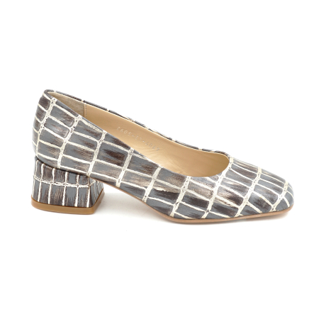 Pantofi elegant & office dama - Pantofi dama din piele naturala cu imprimeu croco cu varf patrat si toc mic gros imbracat de 4 cm 4069-1-26