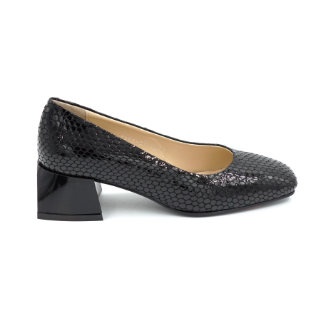 Pantofi elegant & office dama - Pantofi dama din piele naturala croco lac negru cu varf patrat si toc mic gros de 4 cm 4069-2-26