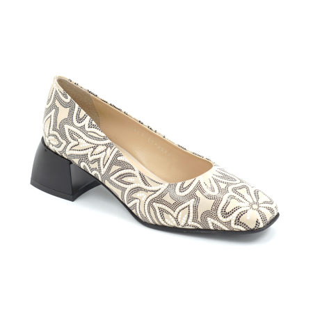 Pantofi dama din piele naturala nude bej cu imprimeu cu varf patrat si toc mic gros de 4 cm 4069-26 [1]