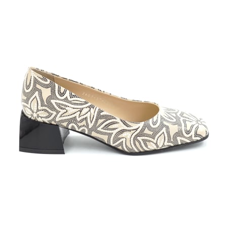 Dama - Pantofi dama din piele naturala nude bej cu imprimeu cu varf patrat si toc mic gros de 4 cm 4069-26