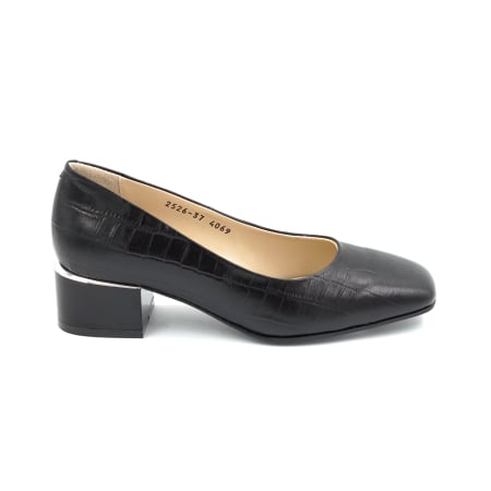 Lichidare stocuri - Pantofi dama din piele naturala neagra cu varf patrat si toc mic gros de 4 cm 4069-4-25