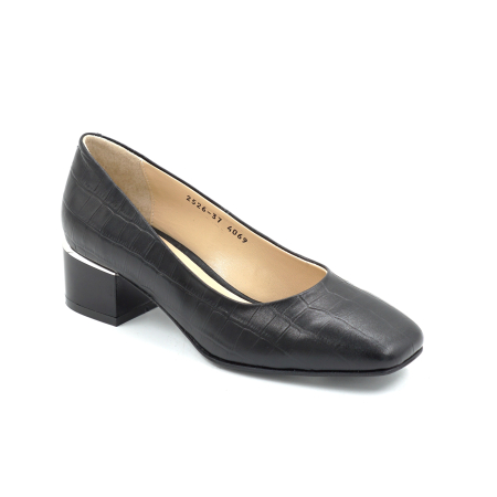 Pantofi dama din piele naturala neagra cu varf patrat si toc mic gros de 4 cm 4069-4-25 [1]
