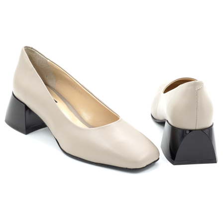 Pantofi dama din piele naturala grej cu varf patrat si toc mic gros de 4 cm 4069-5-25 [4]