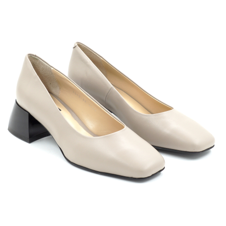 Pantofi dama din piele naturala grej cu varf patrat si toc mic gros de 4 cm 4069-5-25 [2]