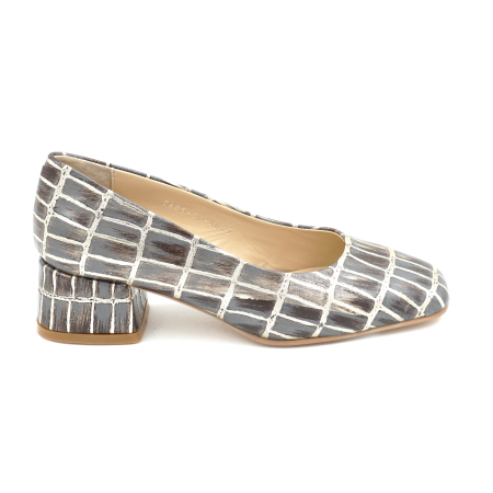 Pantofi elegant & office dama - Pantofi dama din piele naturala cu imprimeu cu varf patrat si toc mic gros imbracat de 4 cm 4069-1-26