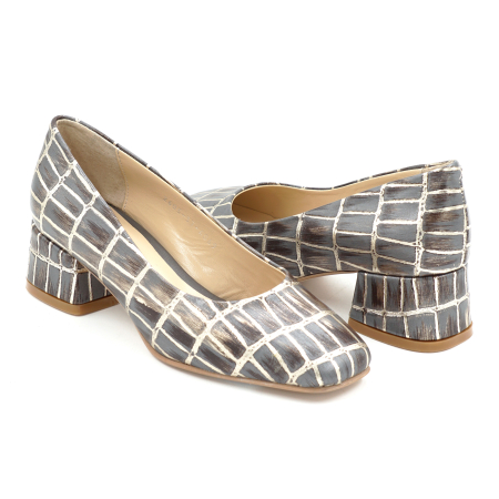 Pantofi dama din piele naturala cu imprimeu cu varf patrat si toc mic gros imbracat de 4 cm 4069-1-26 [3]