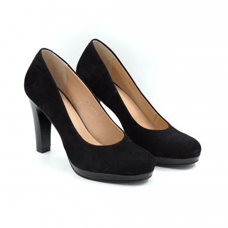 Pantofi dama din piele naturala intoarsa neagra cu varf rotund, platforma 1 cm si toc inalt gros 10 cm 0612-1-25 [2]