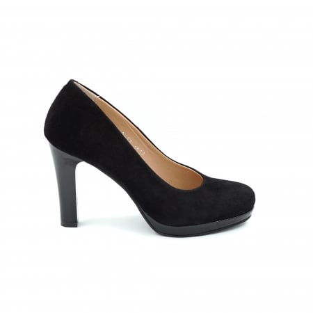 Pantofi elegant & office dama - Pantofi dama din piele naturala intoarsa neagra cu varf rotund, platforma 1 cm si toc inalt gros 10 cm 0612-1-25