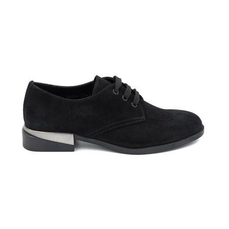 Pantofi casual & sport dama - Pantofi dama tip Oxford din piele naturala intoarsa neagra cu varf rotund si toc de 3 cm 55320-25