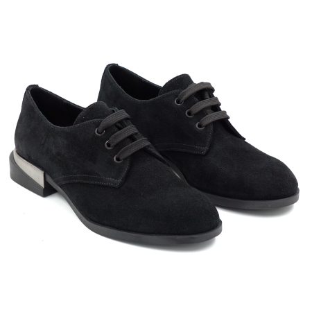 Pantofi dama tip Oxford din piele naturala intoarsa neagra cu varf rotund si toc de 3 cm 55320-25 [2]
