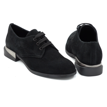 Pantofi dama tip Oxford din piele naturala intoarsa neagra cu varf rotund si toc de 3 cm 55320-25 [4]