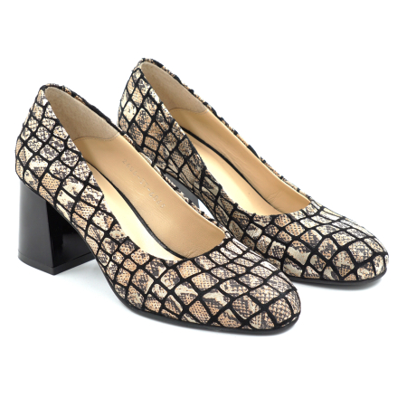 Pantofi dama din piele naturala neagra cu imprimeu leopard cu varf rotund si toc mic gros  de 6 cm 6065-26 [2]