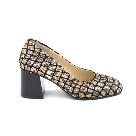 Pantofi dama - Pantofi dama din piele naturala neagra cu imprimeu leopard cu varf rotund si toc mic gros  de 6 cm 6065-26
