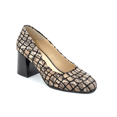 Pantofi dama din piele naturala neagra cu imprimeu leopard cu varf rotund si toc mic gros  de 6 cm 6065-26 [1]