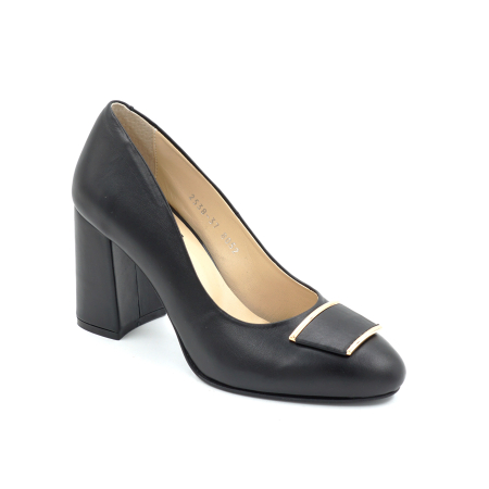Pantofi dama din piele naturala neagra cu varf rotund si toc mediu gros imbracat de 8 cm 51024-2-25 [4]