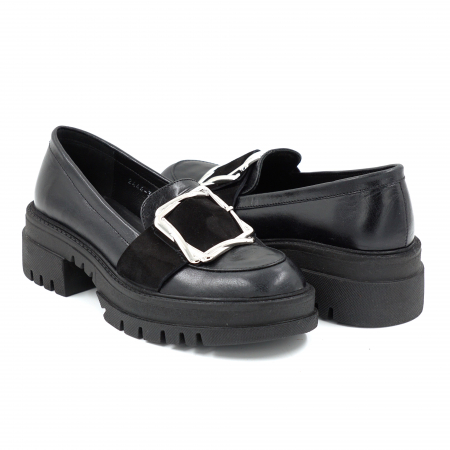 Pantofi dama casual loafers din piele naturala neagra cu varf rotund si talpa 4 cm 51925-25 [2]