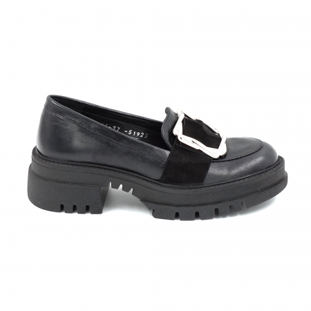 Pantofi casual & sport dama - Pantofi dama casual loafers din piele naturala neagra cu varf rotund si talpa 4 cm 51925-25