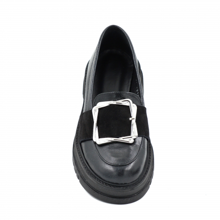 Pantofi dama casual loafers din piele naturala neagra cu varf rotund si talpa 4 cm 51925-25 [3]