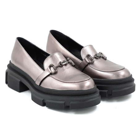 Pantofi dama casual loafers din piele naturala bronz cu varf rotund si talpa 4 cm 51725-25 [2]