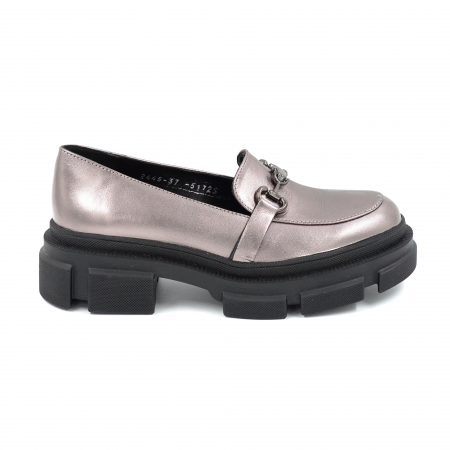 Pantofi casual & sport dama - Pantofi dama casual loafers din piele naturala bronz cu varf rotund si talpa 4 cm 51725-25