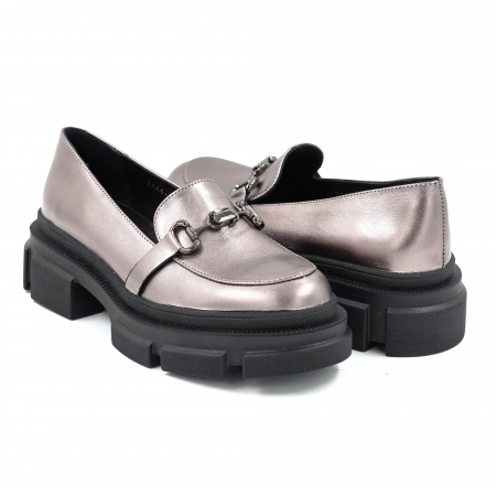 Pantofi dama casual loafers din piele naturala bronz cu varf rotund si talpa 4 cm 51725-25 [3]