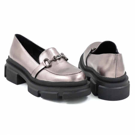 Pantofi dama casual loafers din piele naturala bronz cu varf rotund si talpa 4 cm 51725-25 [4]
