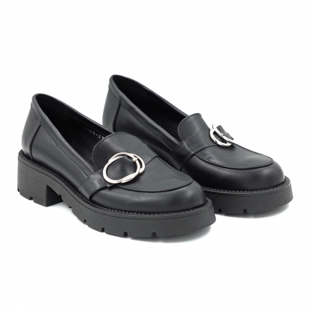 Pantofi dama casual loafers din piele naturala neagra cu  varf rotund si talpa 4 cm 52625-25 [1]