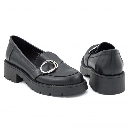 Pantofi dama casual loafers din piele naturala neagra cu  varf rotund si talpa 4 cm 52625-25 [3]