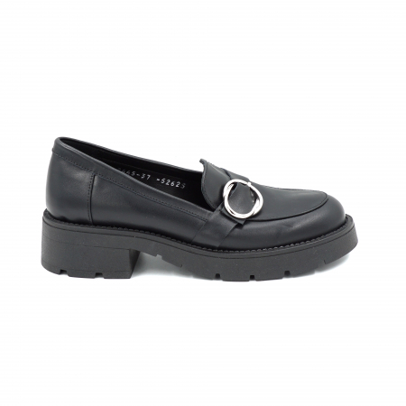 Pantofi dama casual loafers din piele naturala neagra cu  varf rotund si talpa 4 cm 52625-25 [3]