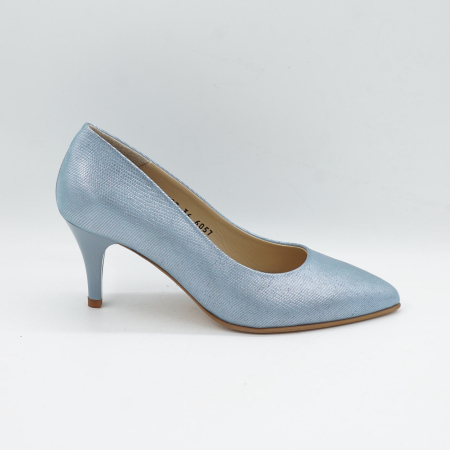 Pantofi dama din piele naturala albastru deschis sidefat, cu varf ascutit stiletto si toc mic subtire 6 cm 6057-16-26 [0]