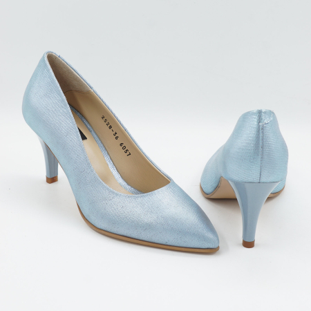 Pantofi dama din piele naturala albastru deschis sidefat, cu varf ascutit stiletto si toc mic subtire 6 cm 6057-16-26 [4]