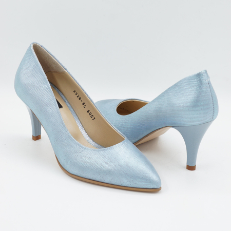 Pantofi dama din piele naturala albastru deschis sidefat, cu varf ascutit stiletto si toc mic subtire 6 cm 6057-16-26 [3]